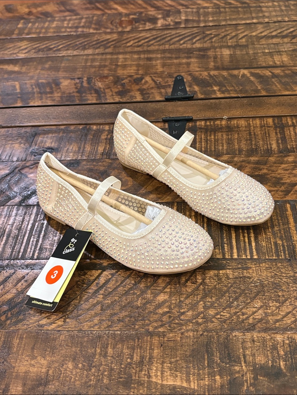 art class Girls Cream Rhinestone Mary Jane Dress Shoes